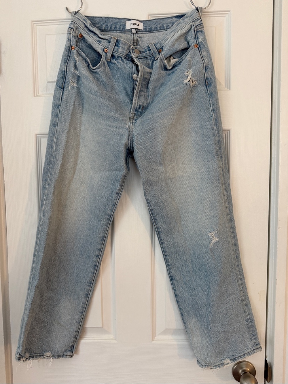 pistola Washed Light Blue High-Rise Straight Jeans - Picture 1 of 6